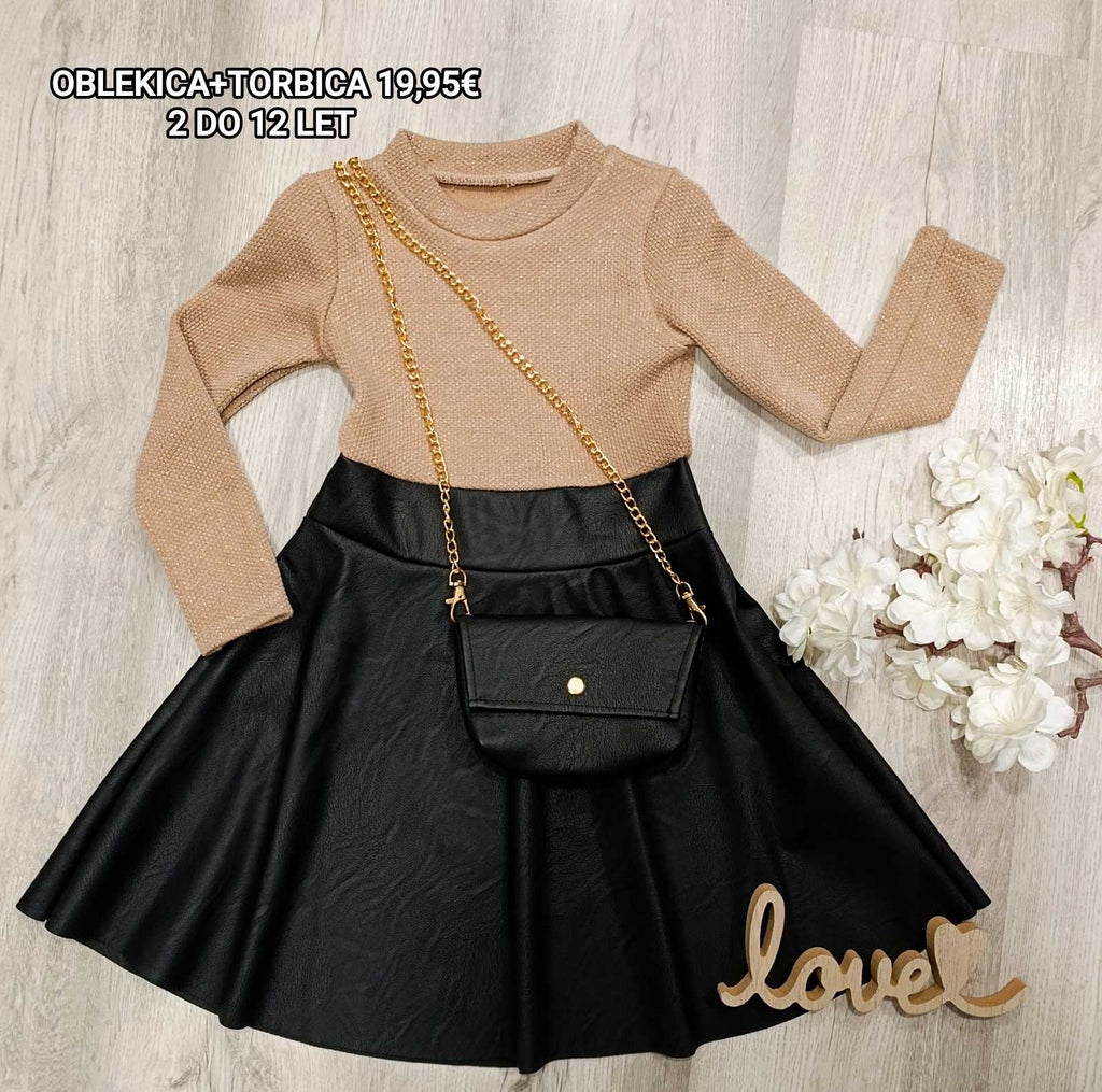 Dekliška oblekica z modno torbico