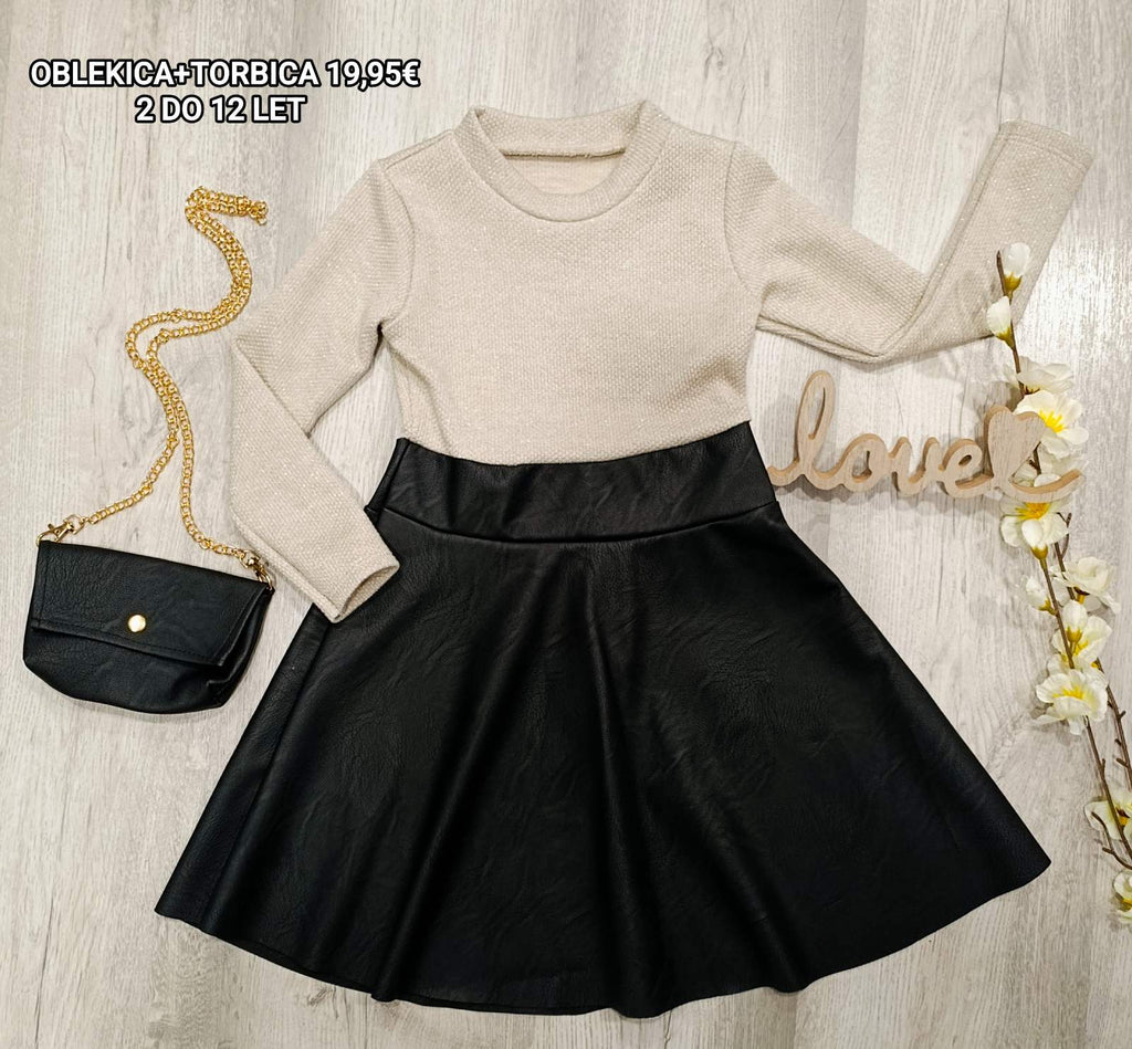 Dekliška oblekica z modno torbico