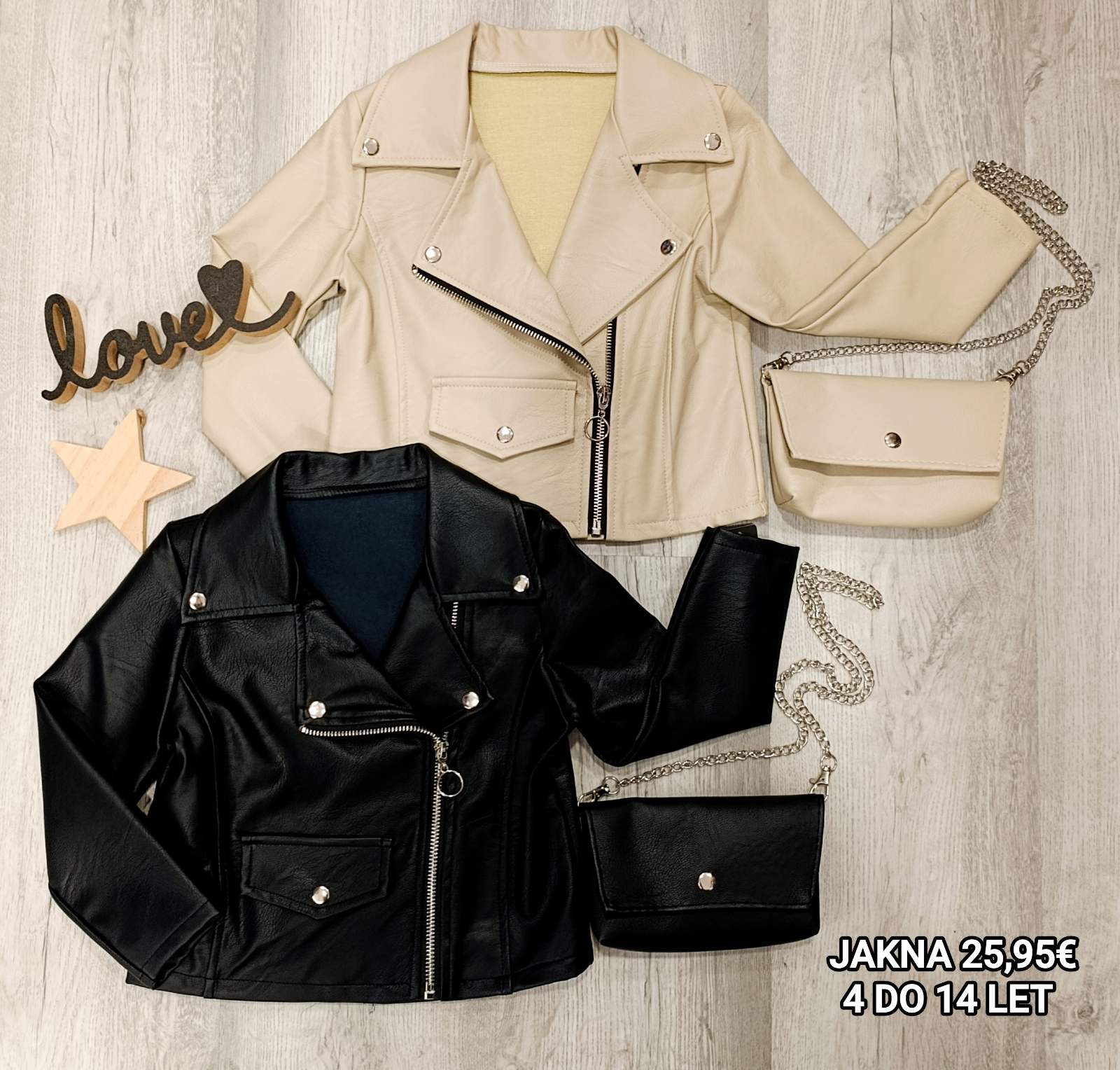 Usnjena dekliška jakna z torbico