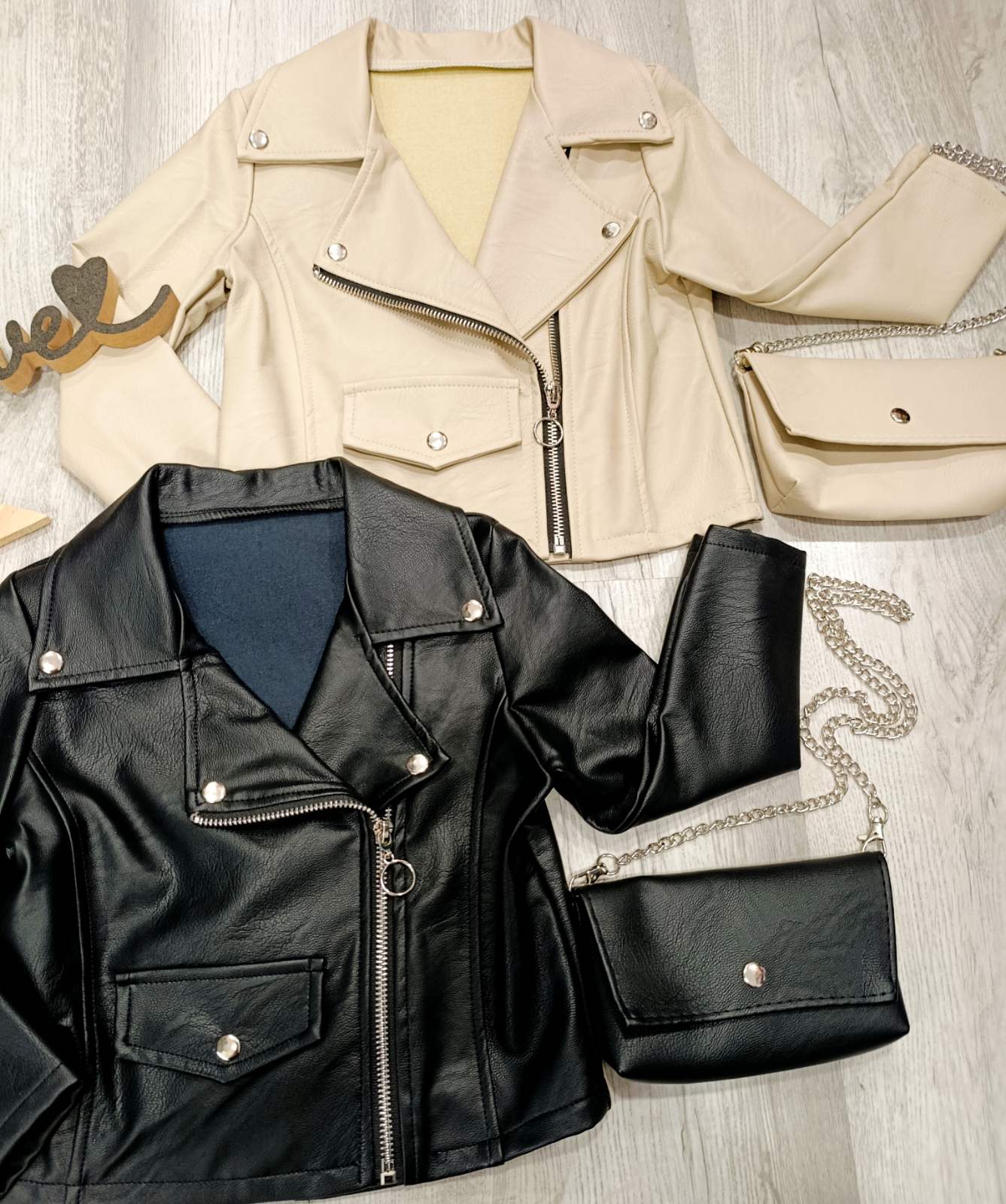 Usnjena dekliška jakna z torbico