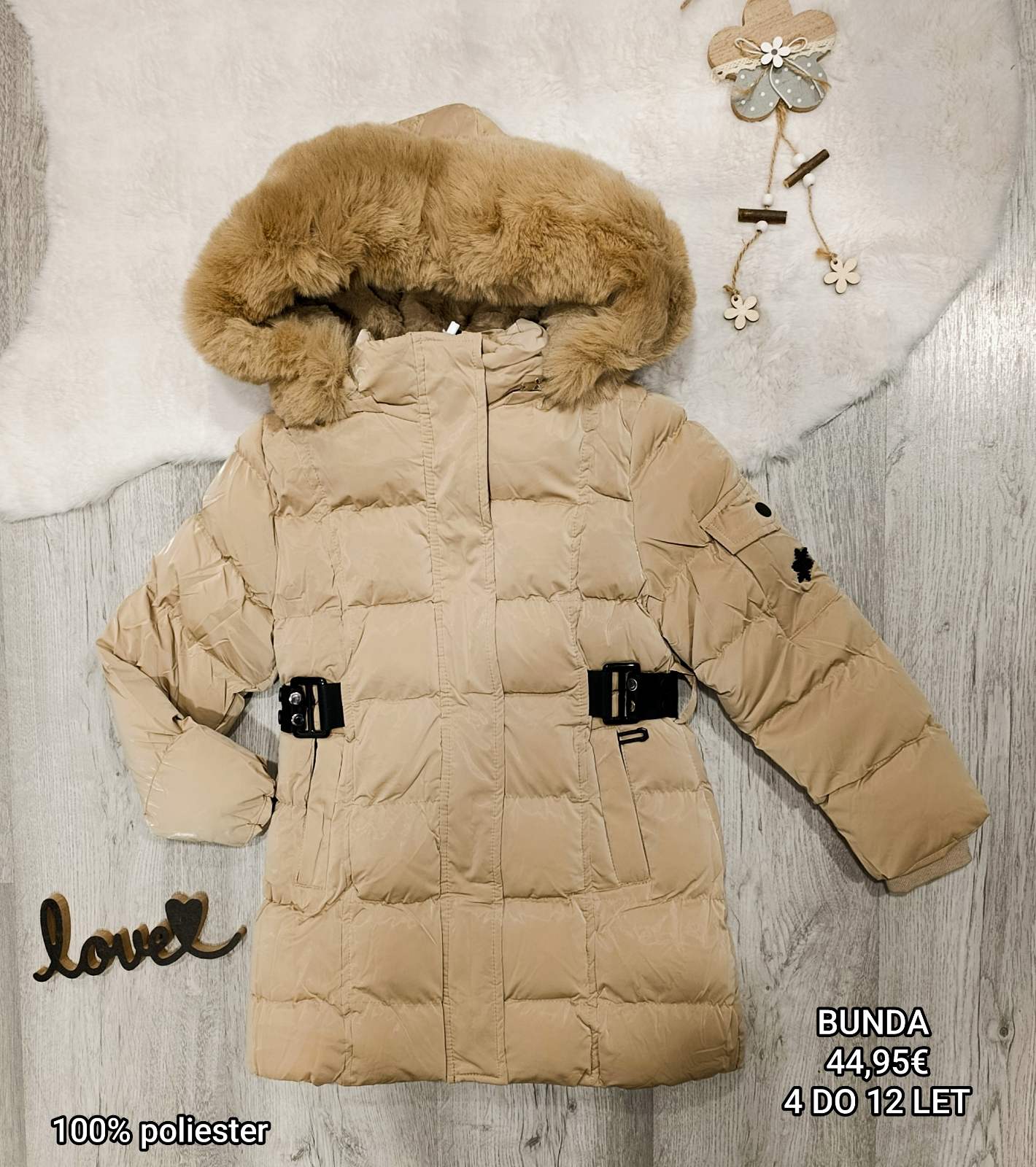 Dekliška zimske bunda + kapuca