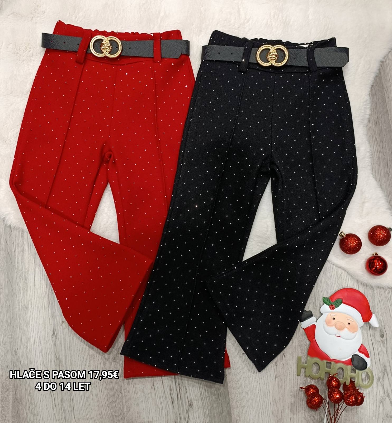 Dekliške hlače z bleščicami + pas, 4-14 let