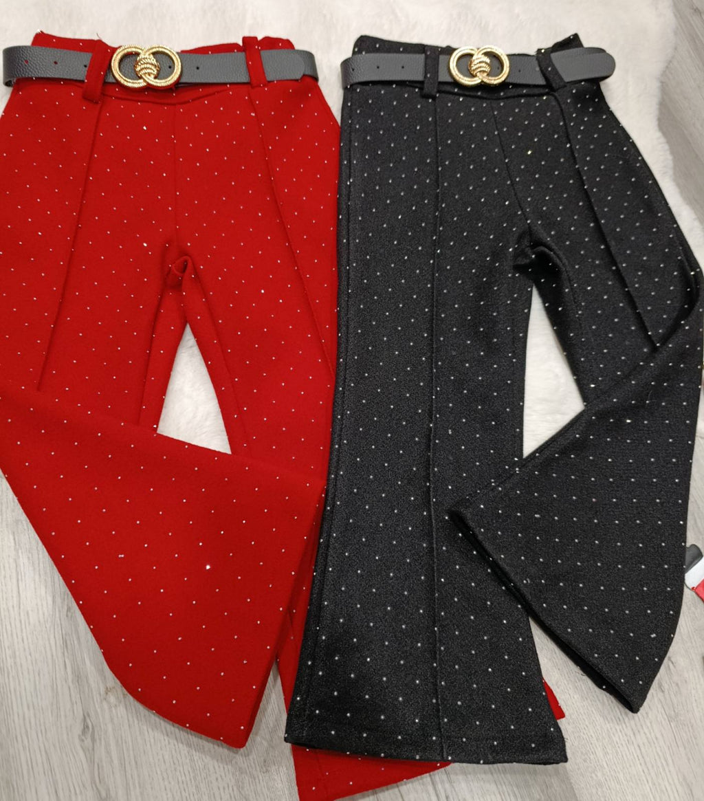 Dekliške hlače z bleščicami + pas, 4-14 let