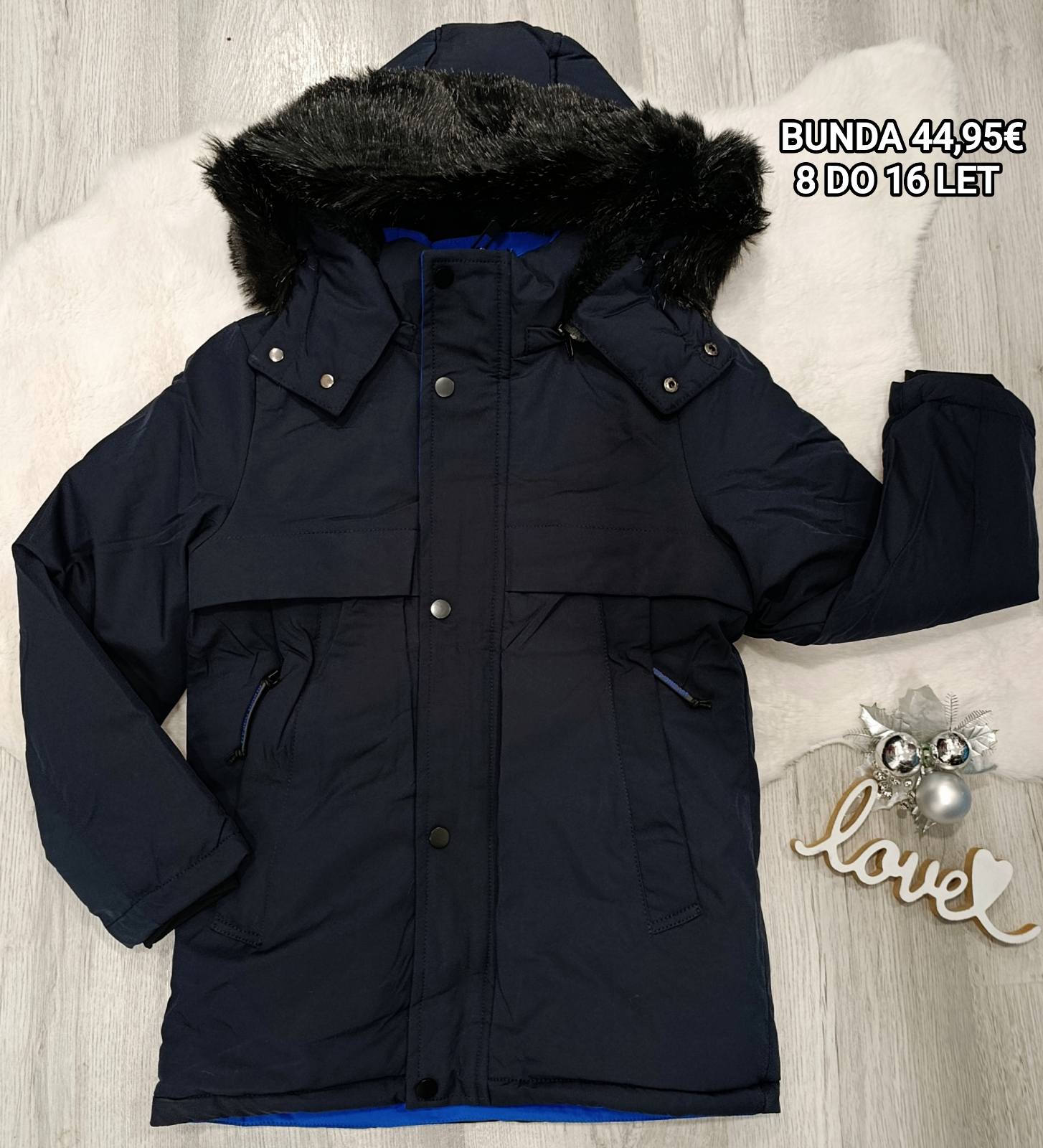 Fantovska zimska bunda + kapuca, 8-16 let