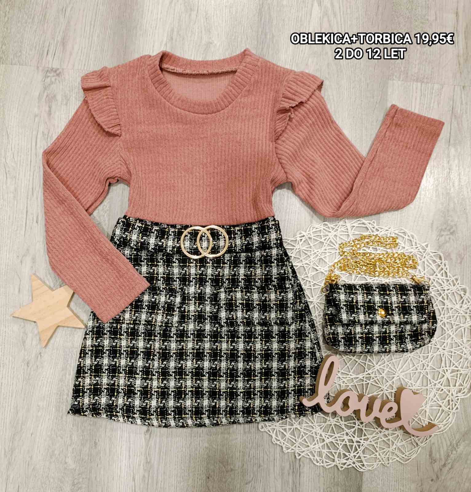 Oblekica+torbica-roza-karo (2-12let)