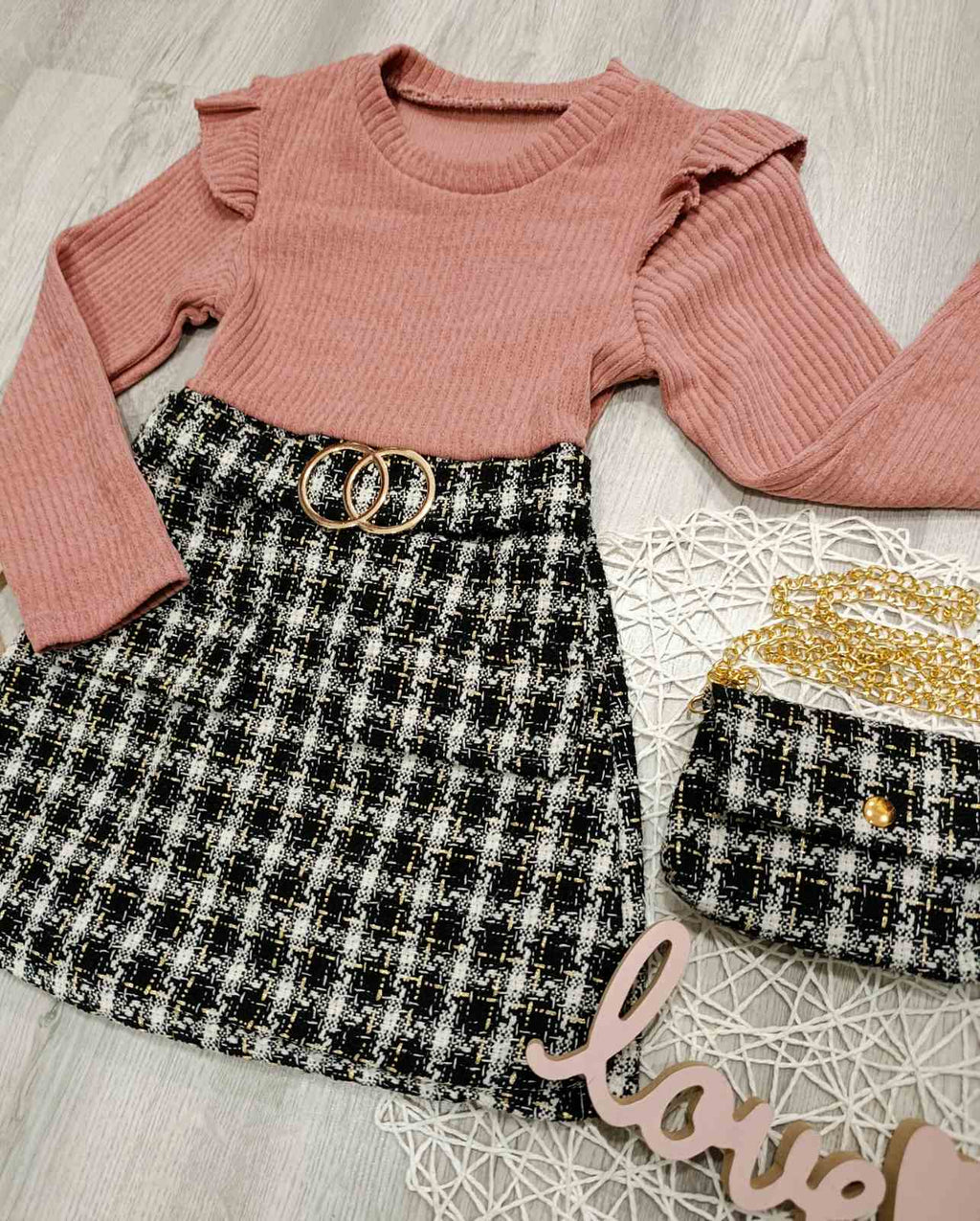 Oblekica+torbica-roza-karo (2-12let)