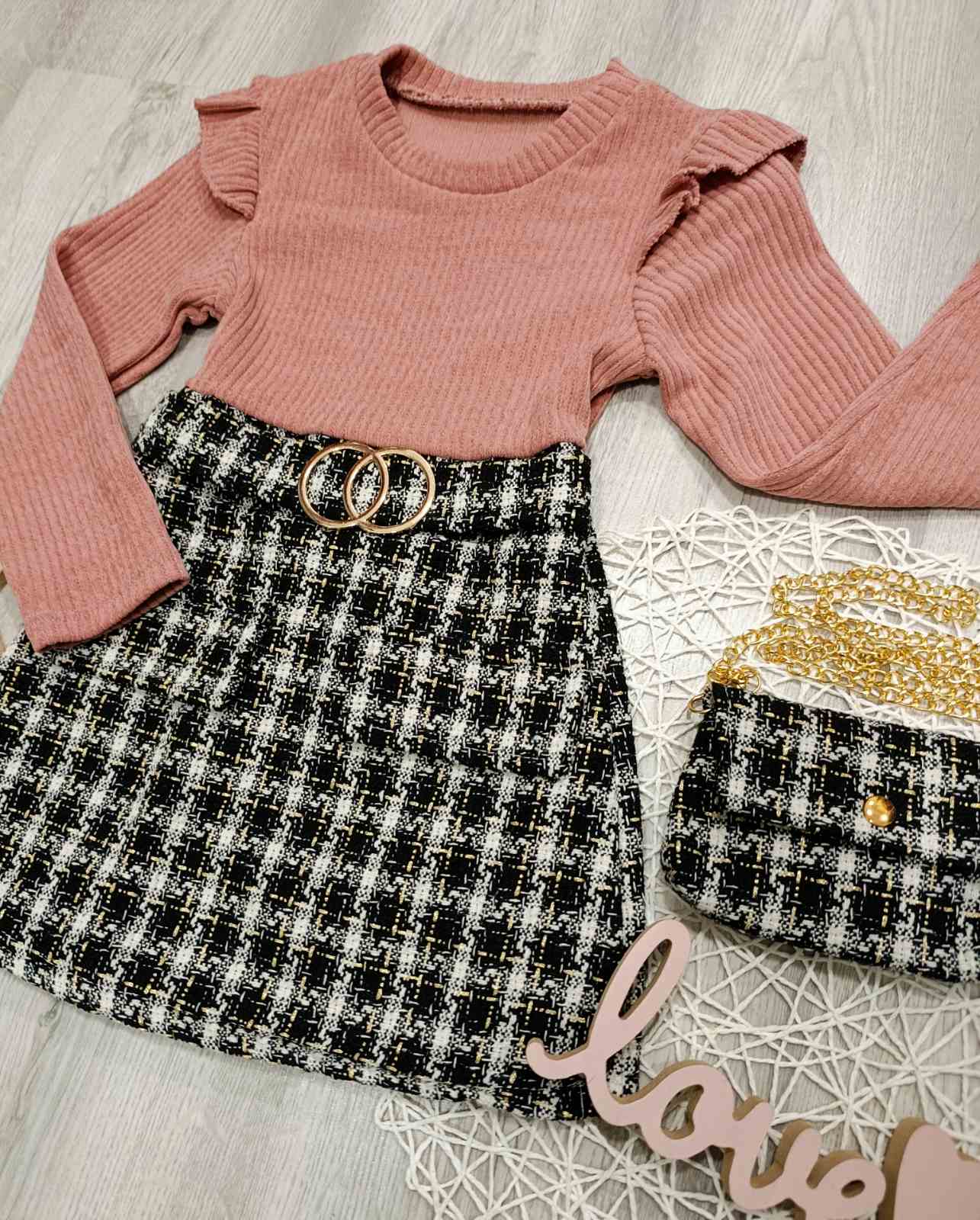 Oblekica+torbica-roza-karo (2-12let)