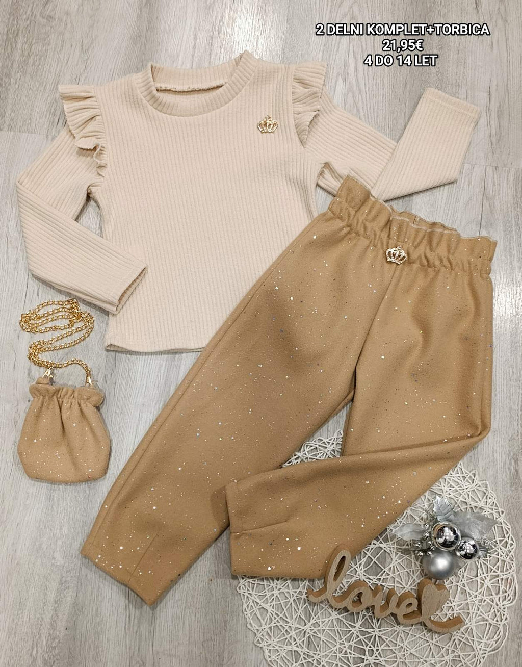 2 delni komplet+torbica-bež (4-14let)