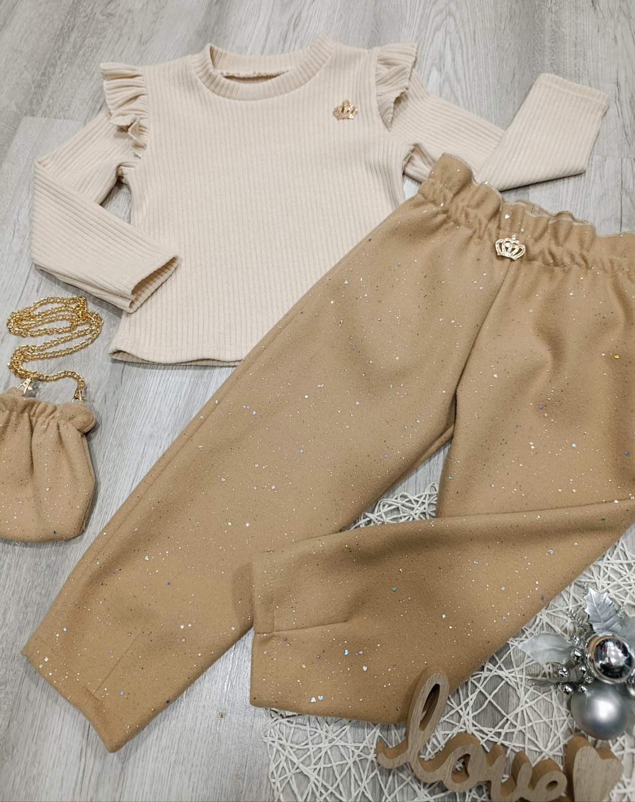 2 delni komplet+torbica-bež (4-14let)