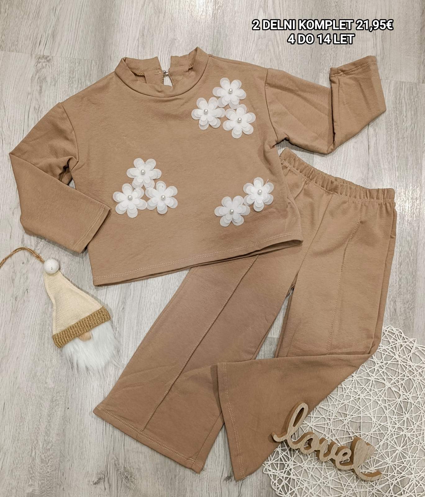 2 delni komplet-bež rožica (4-14let)