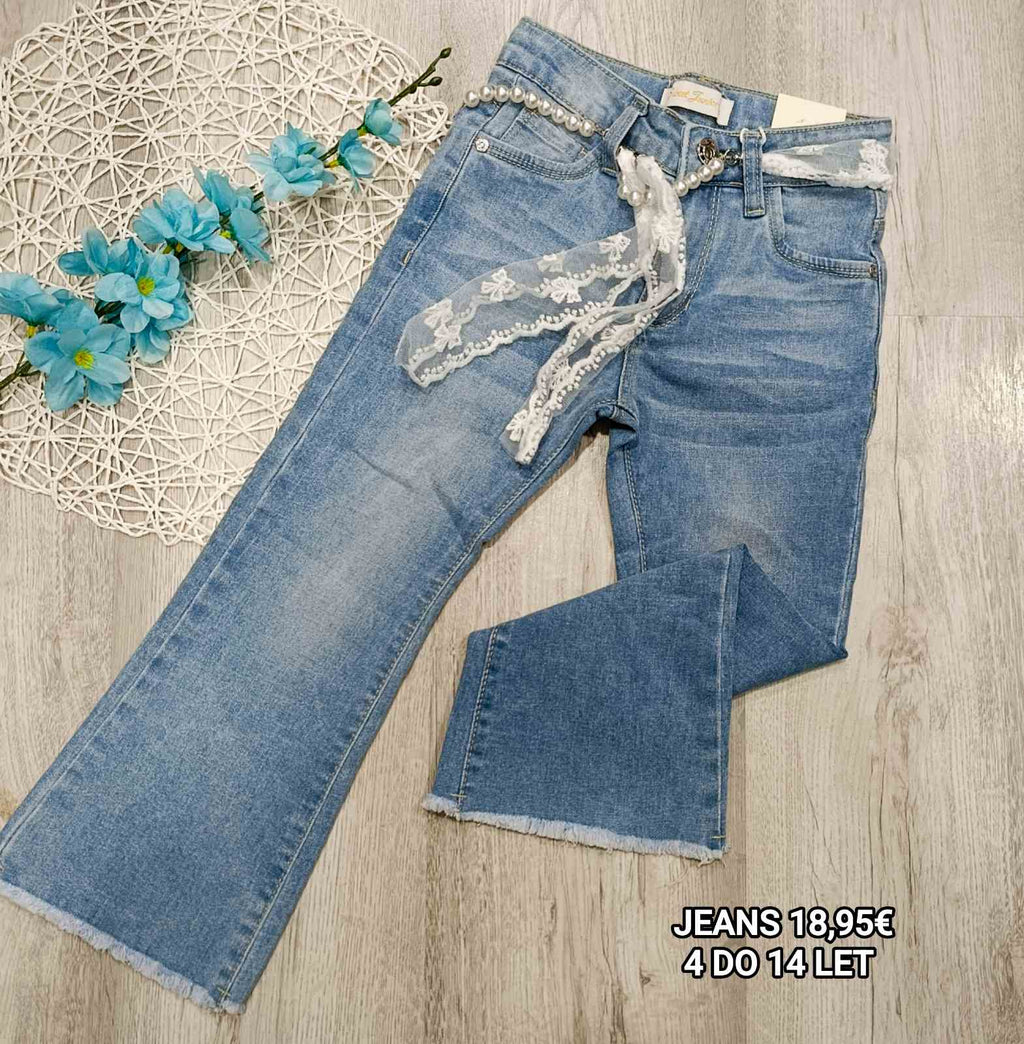 Jeans-dekliške trapez+pas (4-14 let)