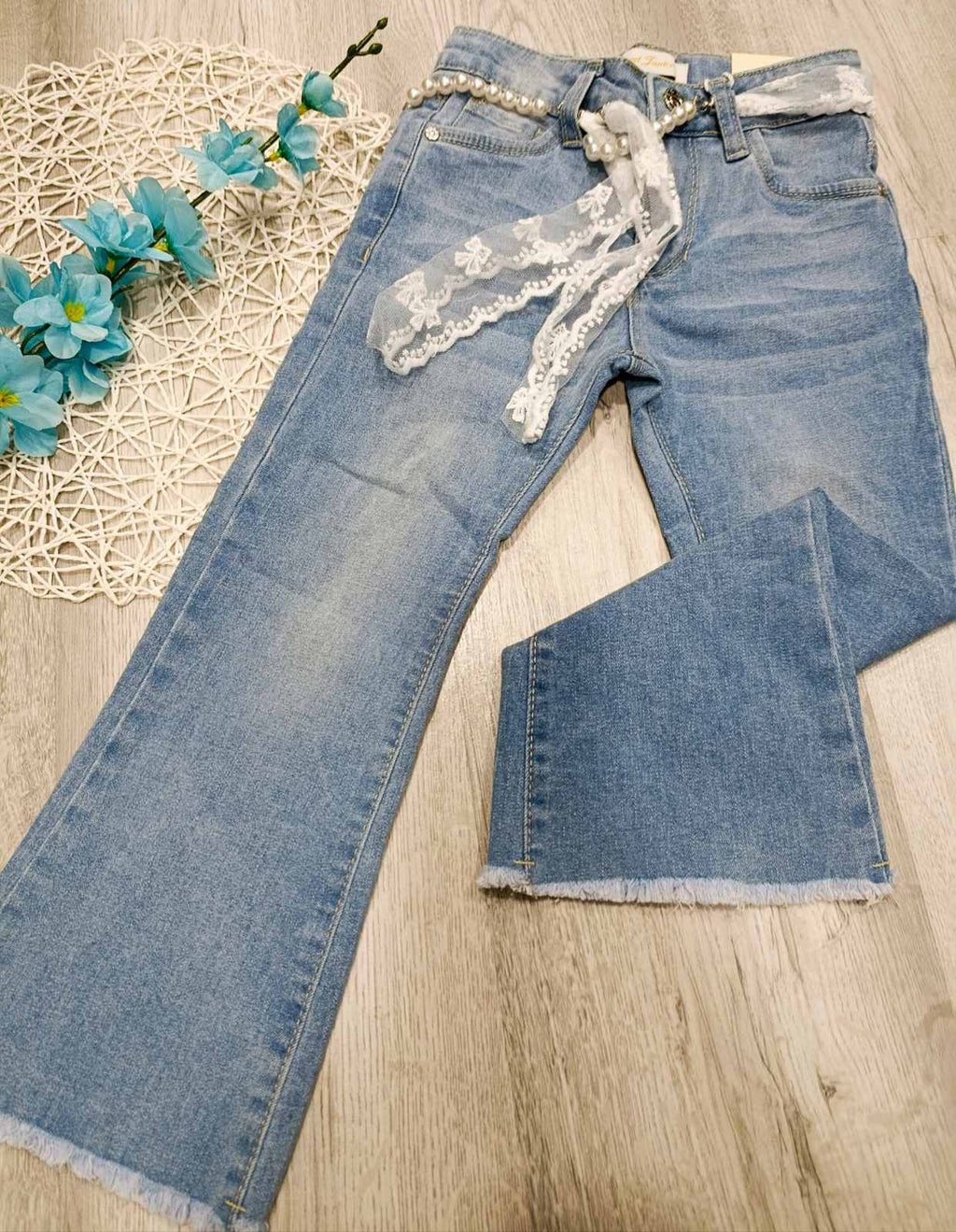 Jeans-dekliške trapez+pas (4-14 let)