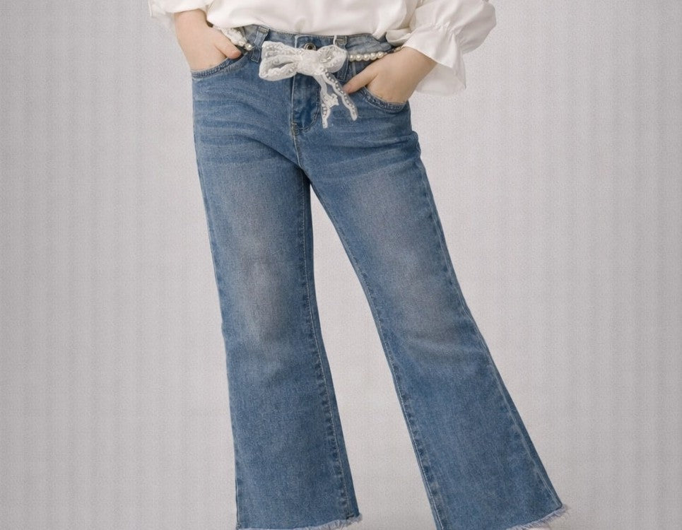 Jeans-dekliške trapez+pas (4-14 let)