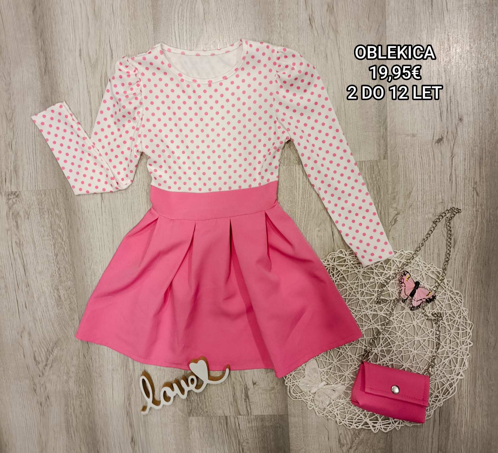 Oblekica s torbico-pink (2 do 12 let)