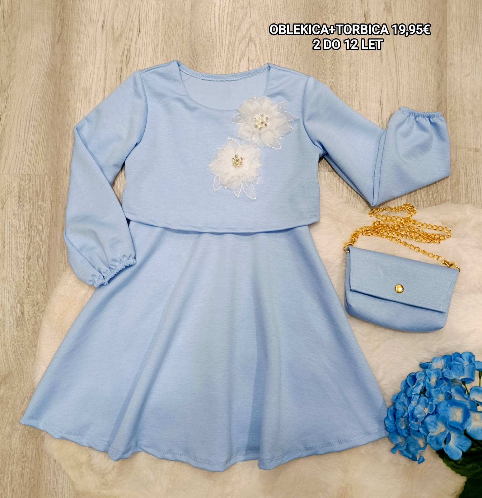 Oblekica+torbica(rožica 2-12let)