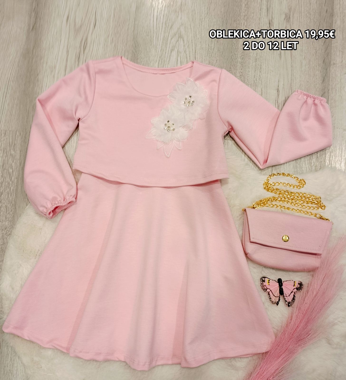Oblekica+torbica(rožica 2-12let)
